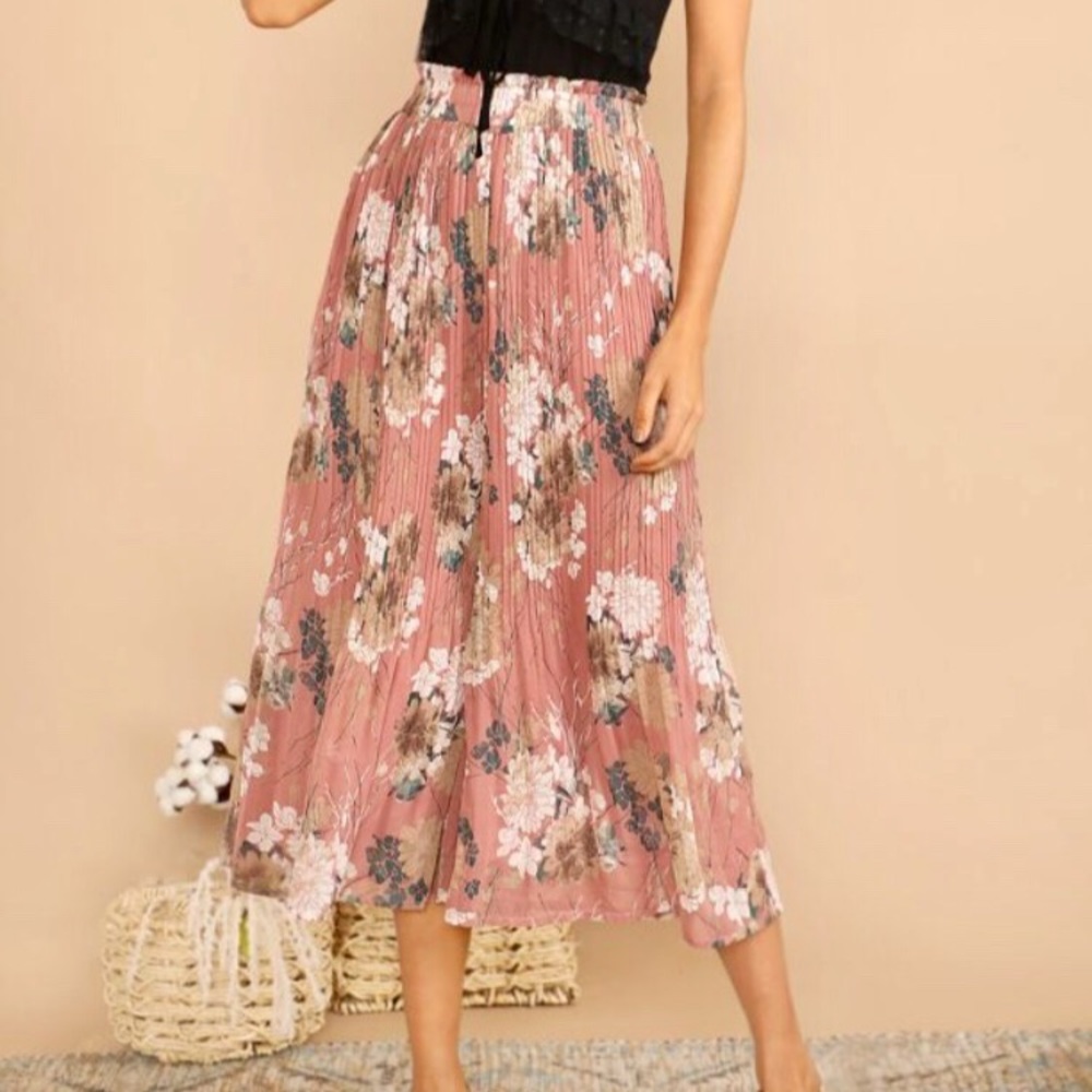 Shein pleated floral culottes